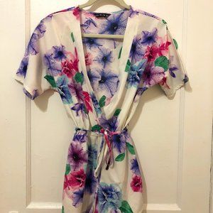 Romper/ Beach Coverup, Kimono-Style Floral, US S
